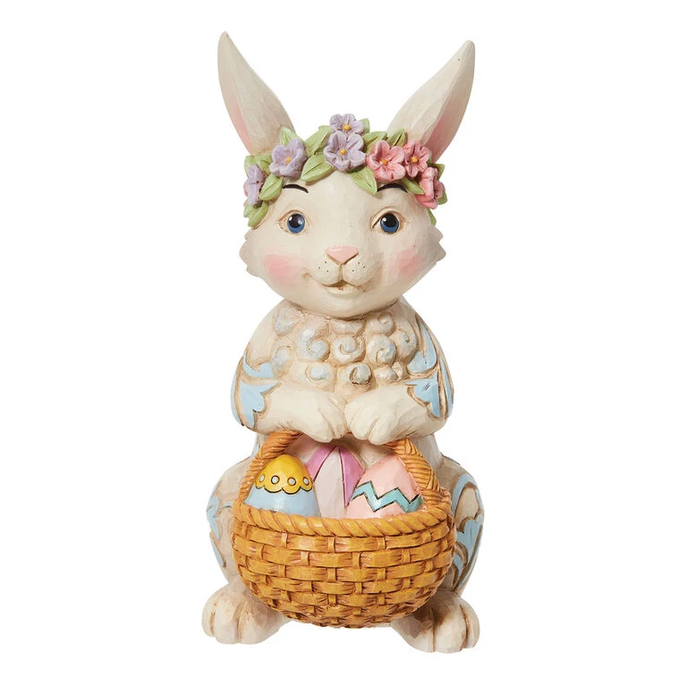 Enesco Jim Shore Pint Bunny With Floral Crown And Basket Figurine, 5" 3 Enesco Jim Shore Pint Bunny With Floral Crown And Basket Figurine, 5"