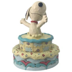 Enesco Jim Shore Snoopy Jumping Out Of Birthday Cake Figurine, 5.5"