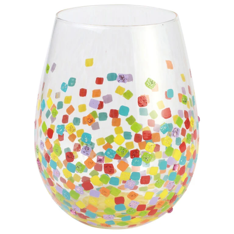 Enesco Lolita Confetti Handpainted Stemless Wine Glass, 20 Oz. 3 Enesco Lolita Confetti Handpainted Stemless Wine Glass, 20 Oz.